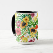 Mug Mix-fruit tropical, fleurs et feuilles sur blanc (Devant gauche)