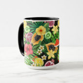 Mug Mix-fruits tropicaux, fleurs et feuilles en noir (Devant gauche)