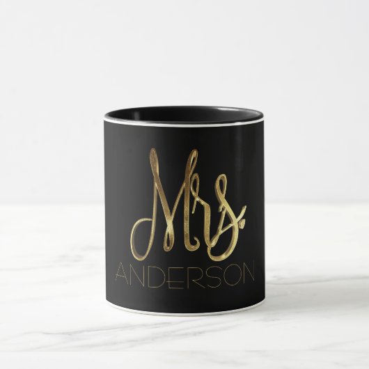 Mug Mme Ajouter le nom Black and Gold Elegant Typograp (Centre)