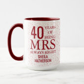 Mug Mme Always Right Fun 40e Anniversaire Ruby Hearts (Gauche)