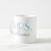 Mug Mme Elegant Aqua Mariage personnalisé Monogramme (Devant gauche)