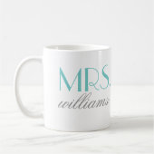 Mug Mme Elegant Aqua Mariage personnalisé Monogramme (Gauche)
