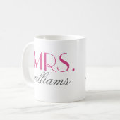 Mug Mme Elegant Hot Pink Mariage personnalisé Monogram (Devant gauche)