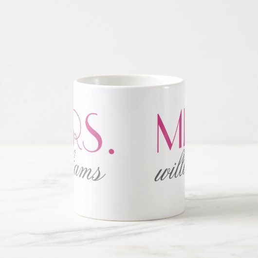 Mug Mme Elegant Hot Pink Mariage personnalisé Monogram (Centre)