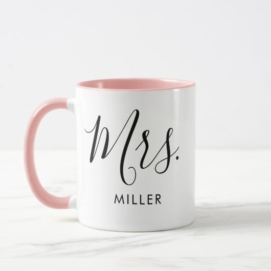 Mug Mme Moderne Elegant Script Monogram Mariage (Gauche)