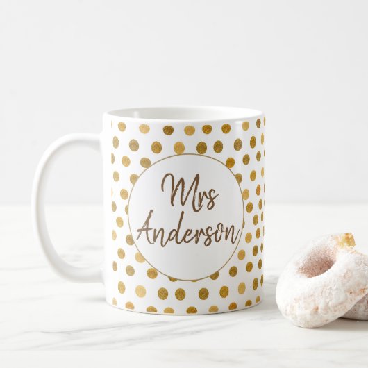 Mug Mme, Pois Gold Glliter, Personnalisé (Avec donut)