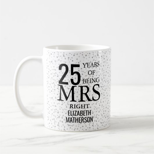 Mug Mme Right Fun 25e Anniversaire Cœurs d'Argent (Gauche)