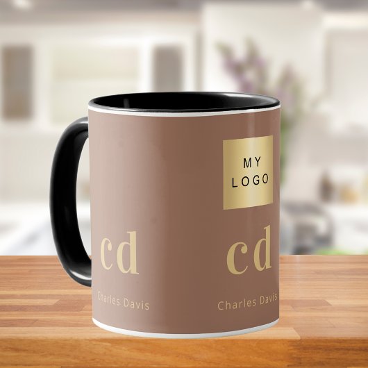 Mug Moca brun monogramme nom d'entreprise logo