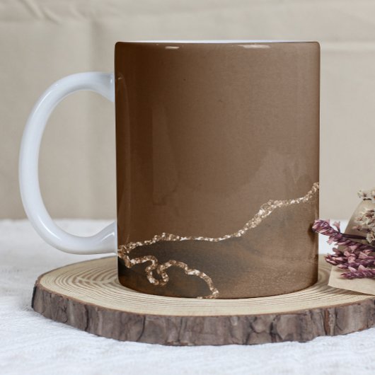 Mug Mocha Brown Agate Gold Glitter