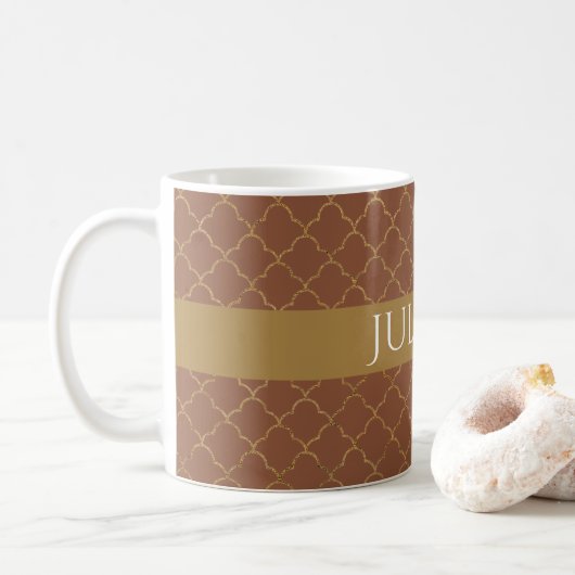 Mug Mocha Gold Quatrefoil Personnalisé (Avec donut)