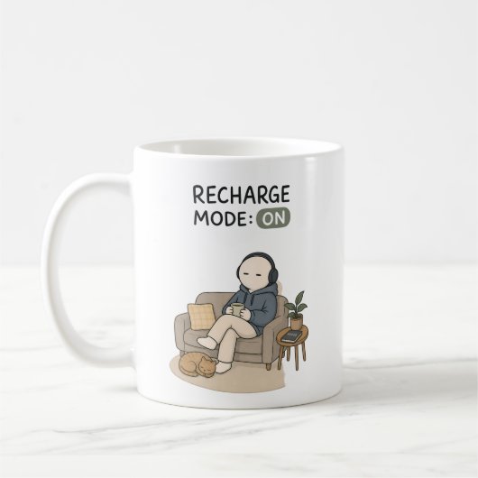 Mug Mode Recharge Activé Mème Drôle d'Introverti (Gauche)