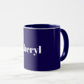 Mug Modèle Bleu Marine, Texte Blanc, Personnalisable, (Devant droit)