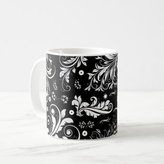 Mug Modèle Damask, Damask français, noir et blanc (Devant gauche)