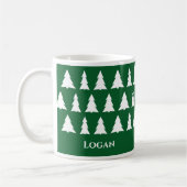Mug Modèle d'arbre de Noël vert moderne avec nom (Gauche)