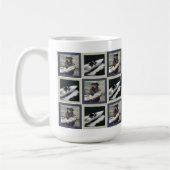 Mug Modèle de carrés à patchwork bleu à deux photos (Gauche)