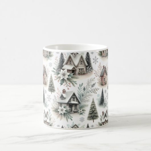 Mug Modèle de chute de neige de cottage d'hiver (Centre)