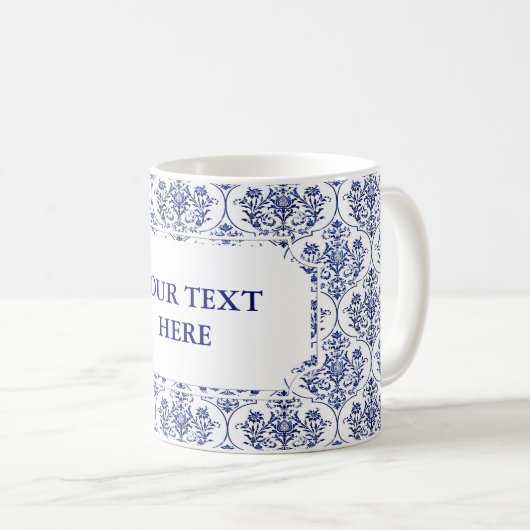 Mug Modèle de damas fleuri - bleu (Devant droit)