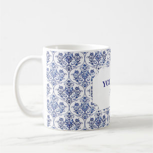 Mug Modèle de damas fleuri - bleu