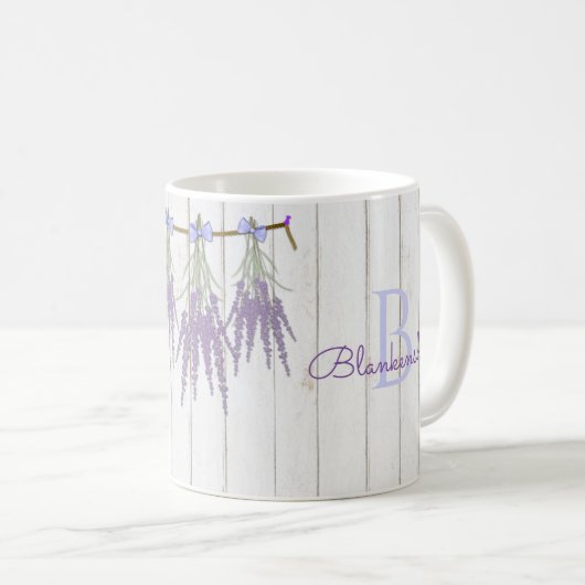 Mug Modèle de monogramme à fleurs de lavande rustique (Devant droit)