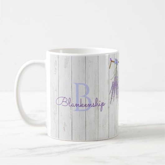 Mug Modèle de monogramme à fleurs de lavande rustique (Gauche)