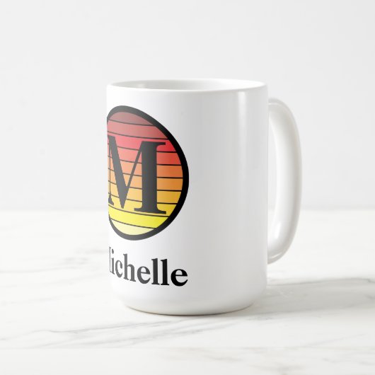 Mug Modèle de monogramme de coucher de soleil rétro (Devant droit)