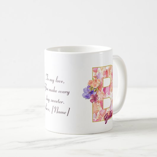 Mug Modèle de motif de cœur personnalisé avec initiale (Devant droit)