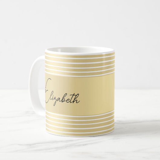 Mug Modèle de nom de script personnalisé à bande dorée (Devant gauche)