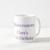 Mug Modèle de paillettes roses pour les 15 ans de Quin (Devant droit)