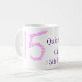 Mug Modèle de paillettes roses pour les 15 ans de Quin (Devant gauche)