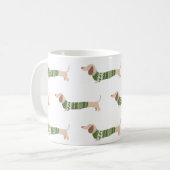 Mug Modèle de pull de Noël moche vert pour teckel (Devant gauche)
