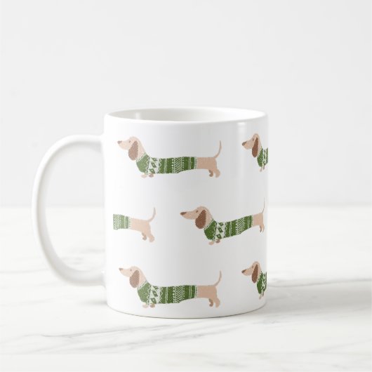 Mug Modèle de pull de Noël moche vert pour teckel (Gauche)