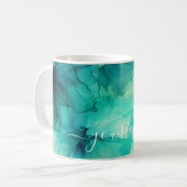 Mug Modèle de texte de script joli couleur vert sarcel (Devant gauche)