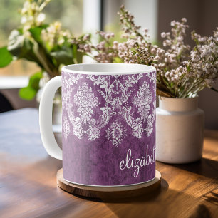Mug Modèle et nom de Damas Vintage de prune