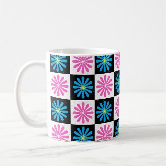 Mug Modèle floral bleu rose géométrique (Gauche)
