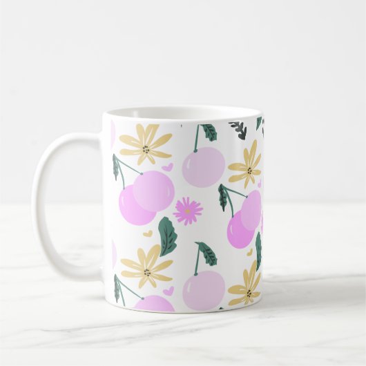 Mug Modèle floral de cerisier verdure jaune rose (Gauche)