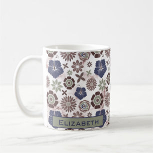 Mug Modèle floral doodle coloré nom personnalisé