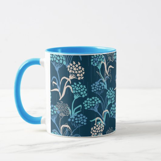 Mug Modèle Floral Hydrangea stylisé - Bleu élégant (Gauche)