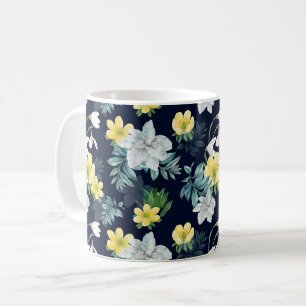 Mug Modèle floral jaune et gris