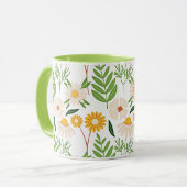 Mug Modèle floral jaune or et blanc ivoire (Devant gauche)