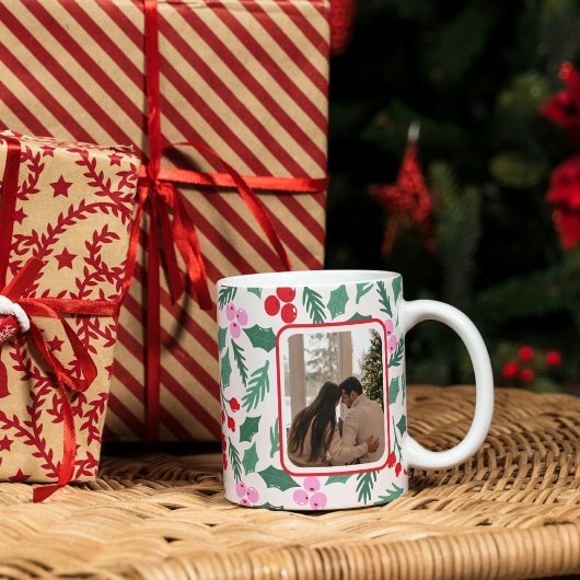 Mug Modèle floral moderne rouge et vert de Noël