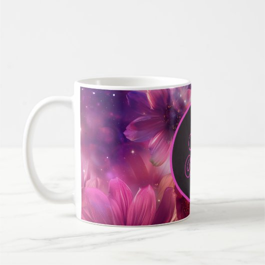 Mug Modèle floral néon avec Monogramme (Gauche)