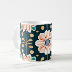 Mug Modèle Floral orange sur un Arrière - plan noir