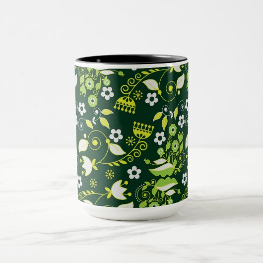 Mug Modèle floral scandinave moderne vert foncé (Centre)