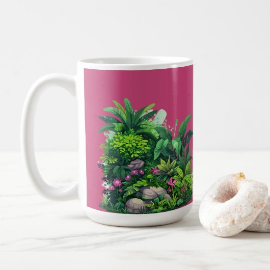 Mug Modèle floral tropical sur Rose Fuschia (Avec donut)