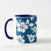 Mug Modèle floral turquoise bleu et blanc Hibiscus (Gauche)