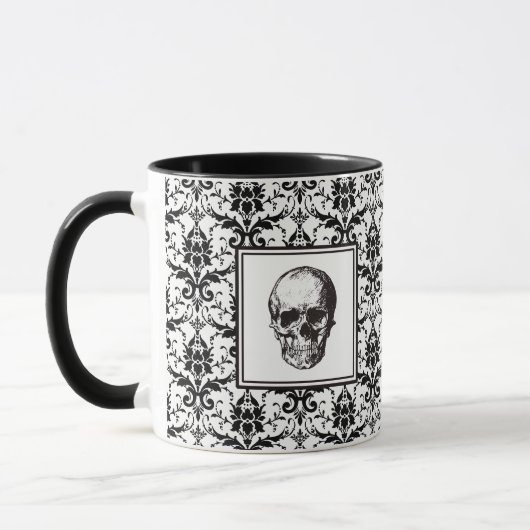Mug Modèle gothique noir Damas crâne Halloween (Gauche)