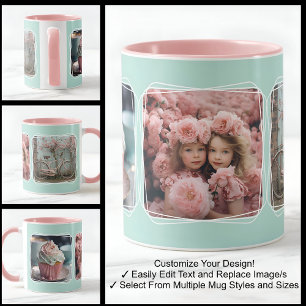 Mug Modèle Moderne de Collage de Photos Instagram Aqua