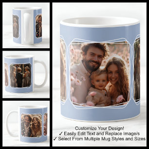 Mug Modèle Moderne de Collage de Photos Instagram Bleu