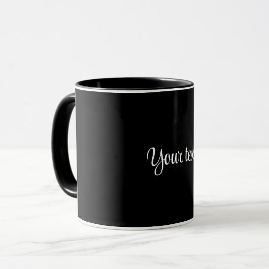 Mug MODÈLE - Noir solide avec script blanc (Devant gauche)