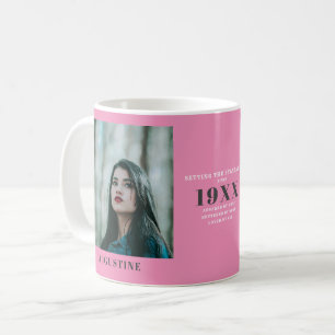 Mug Modèle photo d'anniversaire Elegant Chic Pink Grey